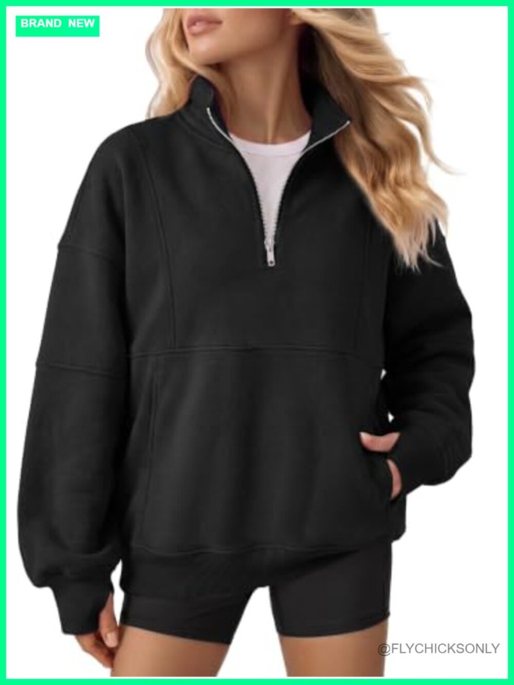 Plus Size Quarter Zip Fleece Pullover Sweatshirt Mock Neck Kangaroo Pocket